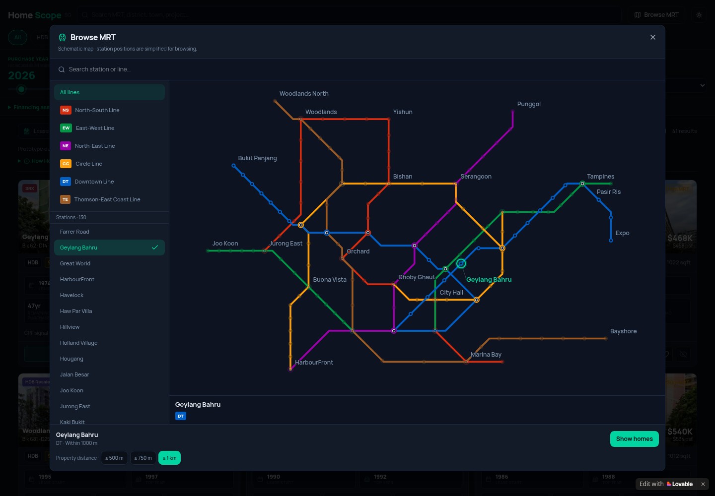 Browse MRT: current HomeScope SG prototype, representative property scenarios